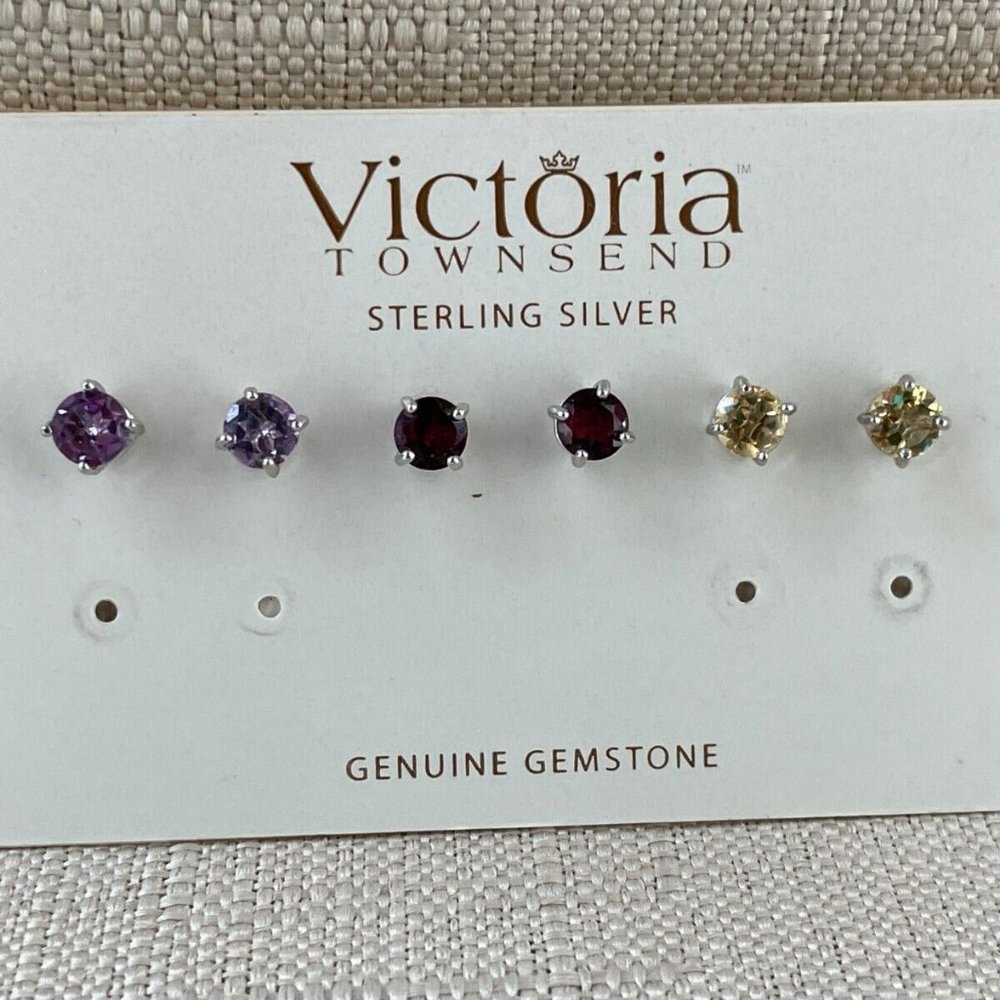 Victoria Townsend Women Earrings Stud Genuine Gemstone Sterling Silver set of 3